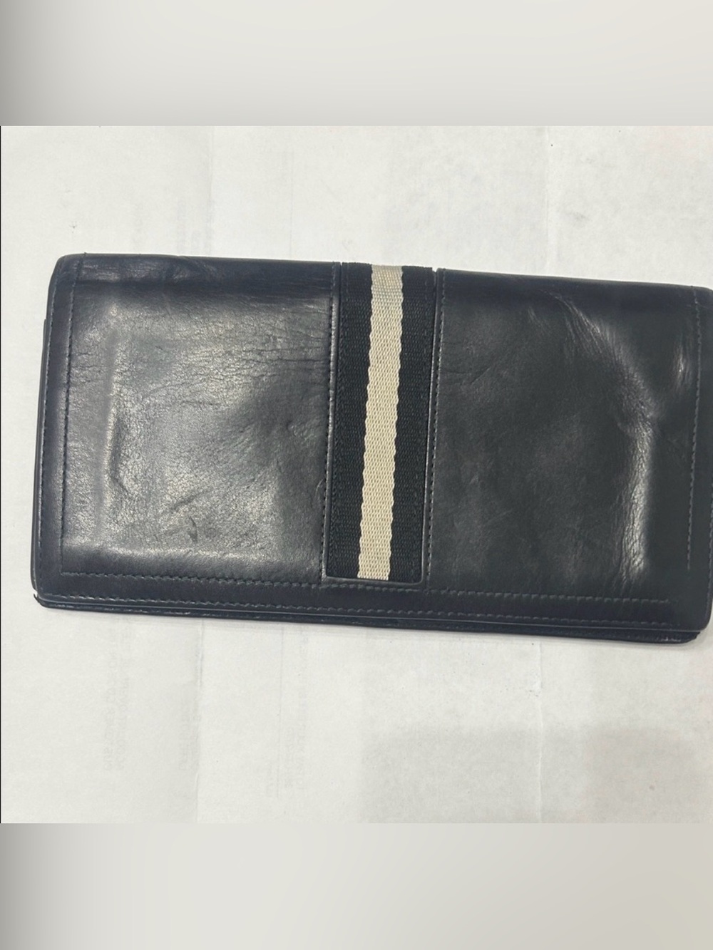 Bally Black Leather Wallet with Cream Center Stripe